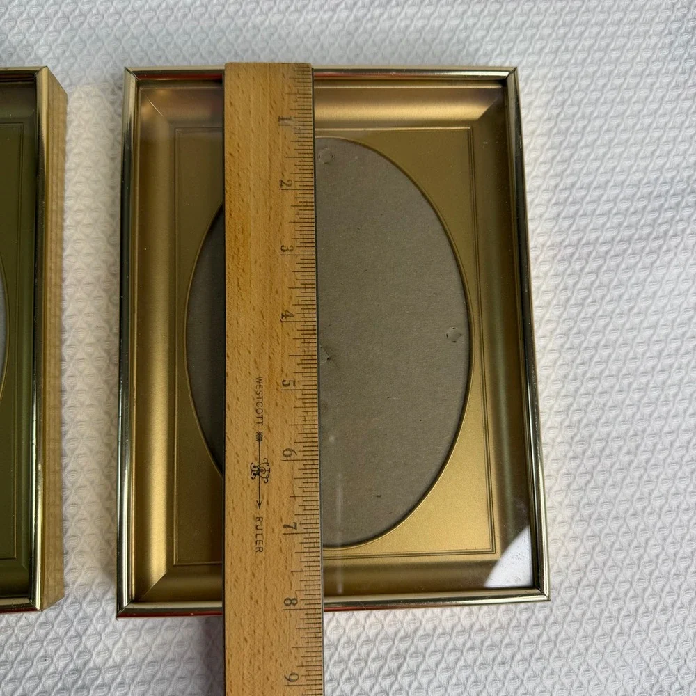 Vintage Gold Tone Metal Picture Frames Set of 2 Oval Opening 5x7 Tabletop Wall